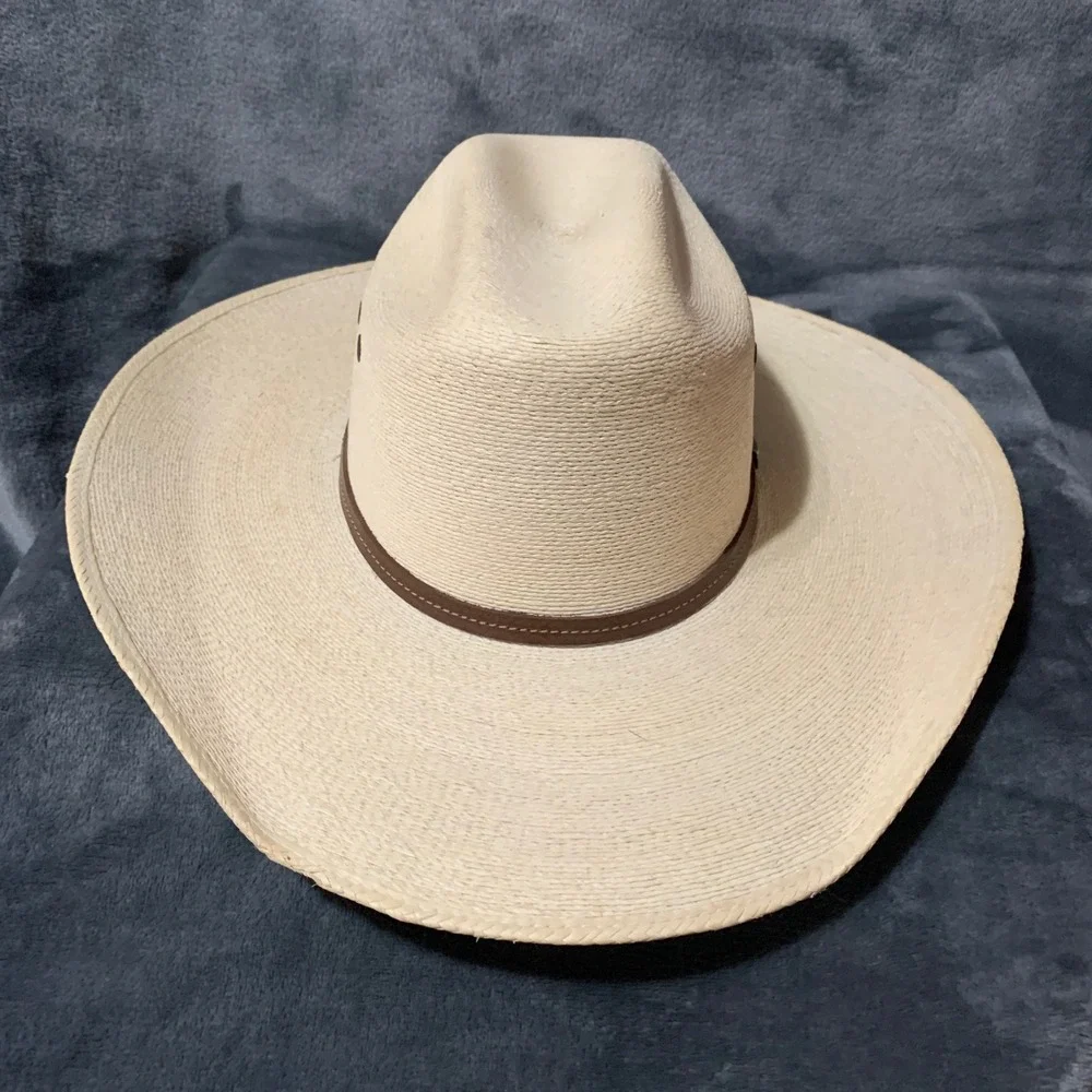 Atwood 7X Palm Leaf Straw Cowboy Hat Tan Long Oval Western 7 1/8 Made in Mexico